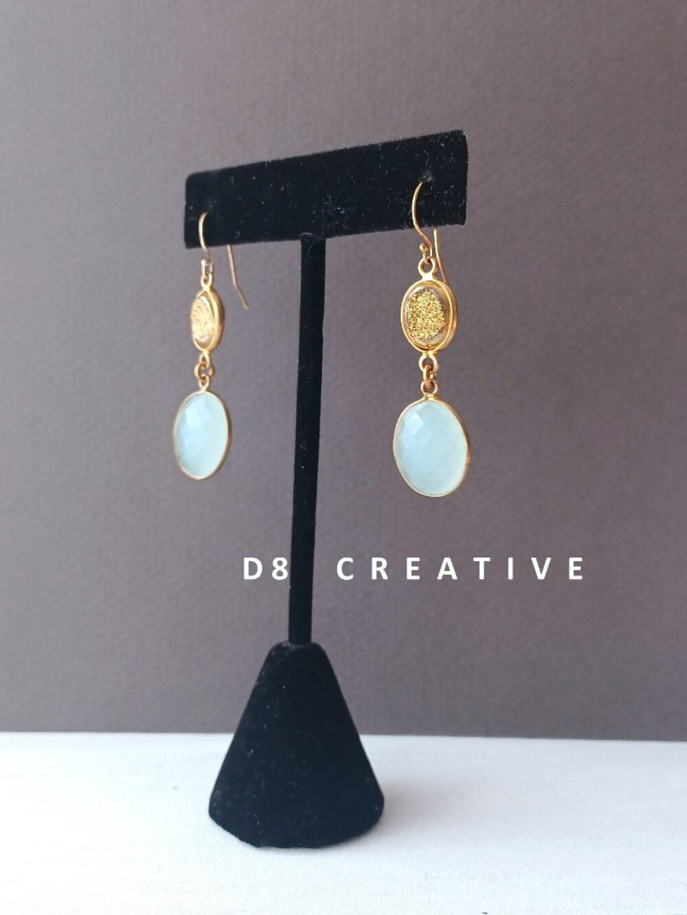 New Light green jade with pyrite and 14k gold over sterling silver earring